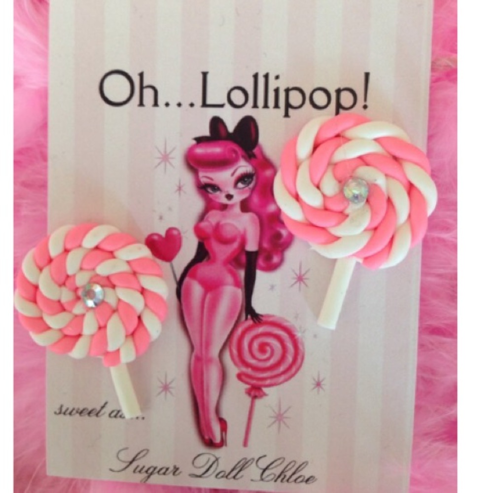 Oh lollipop sugar doll candy sprinkle earrings Christmas socking stuffer fluff